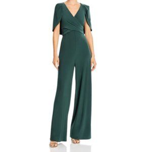 NWT Adrianna Papell Dusty Emerald Draped Jersey Capelet Jumpsuit